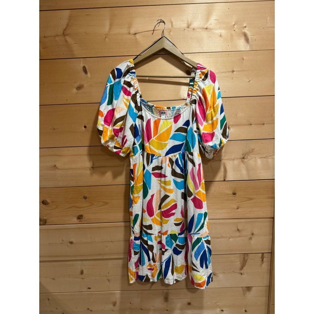 Tabitha Brown X Target Botanical Print Colorful Dress Smocked Puff Sleeve Large